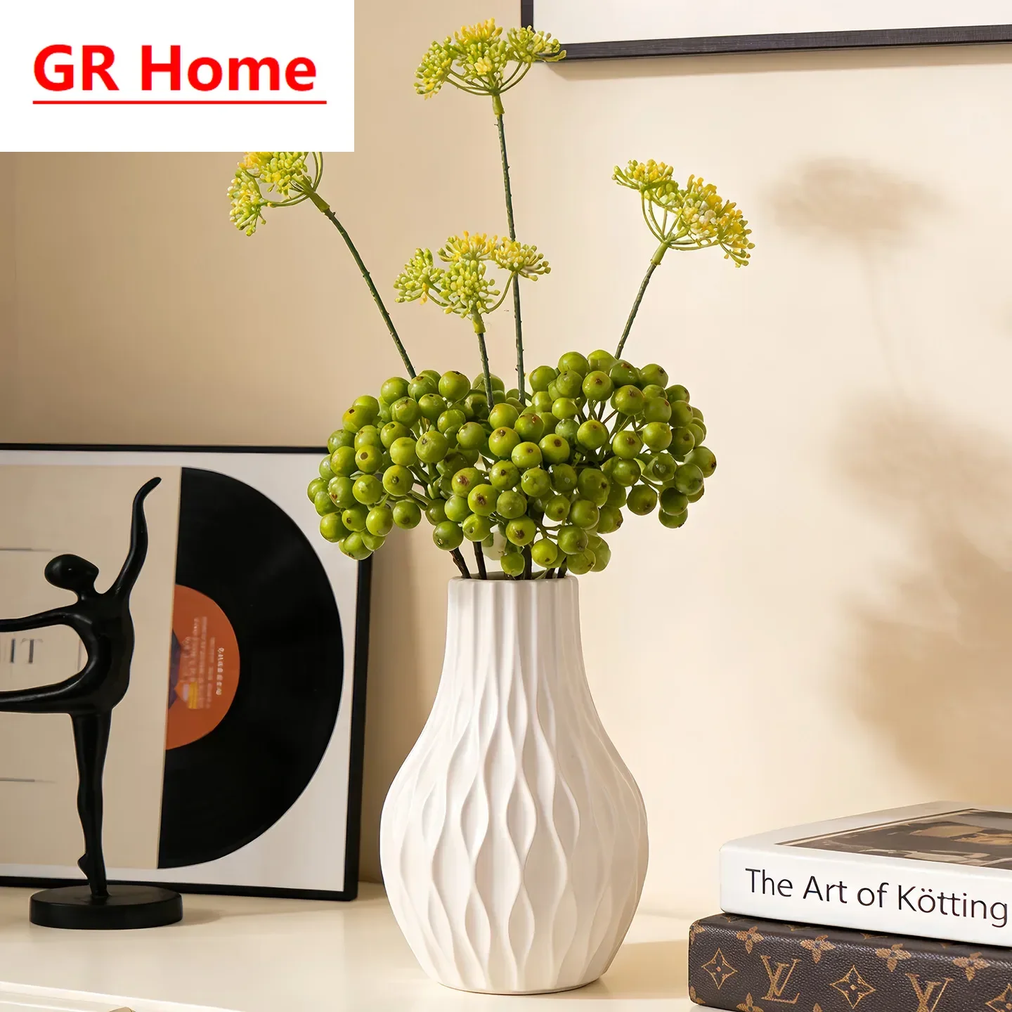 Large-Caliber Nordic White Ceramic Vase, Light Luxury Minimalist Living Room Decor for Dried & Hydroponic Flowers