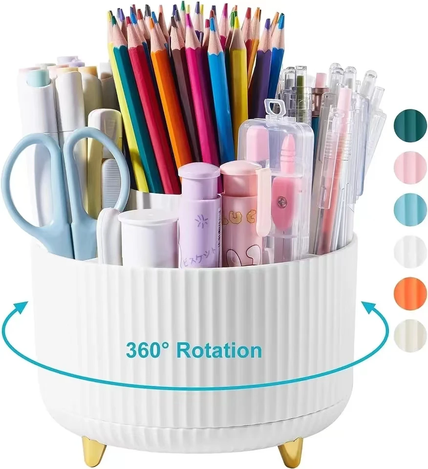 360 Degree Rotation Pen Holder, 5 Slots Office Desk Pen Organizer Multi-Functional Pencil Cup Makeup Brush Holder Office Busines