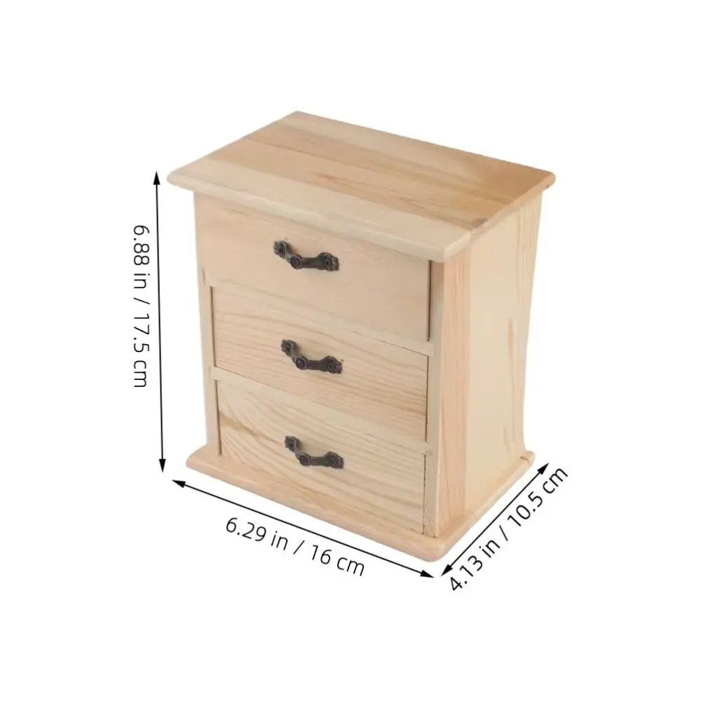 3-Layers Wooden Jewelry Storage Holder Simple Space Saving 3 Tier Drawers Type Organizer Mini Multi-purpose Desk Sundries Box