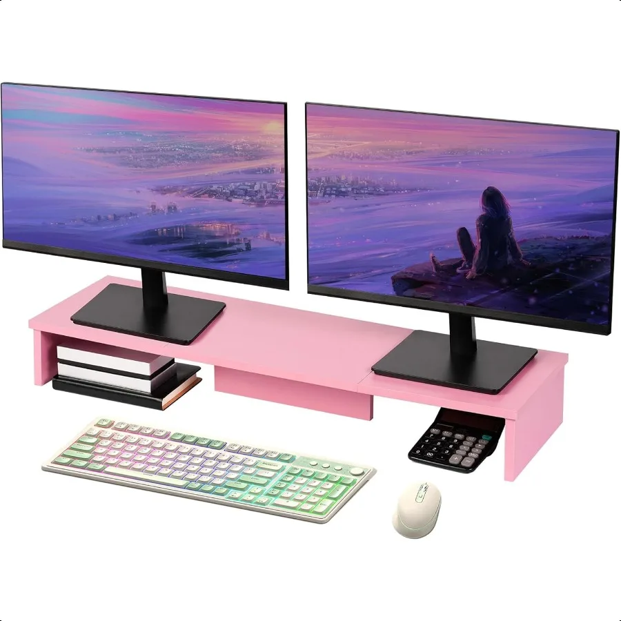 

Dual Monitor Stand Riser Large Computer Monitor Stand for Desk Monitor Riser for 2 Monitors Wood Desk Shelf for Top of Desk Des