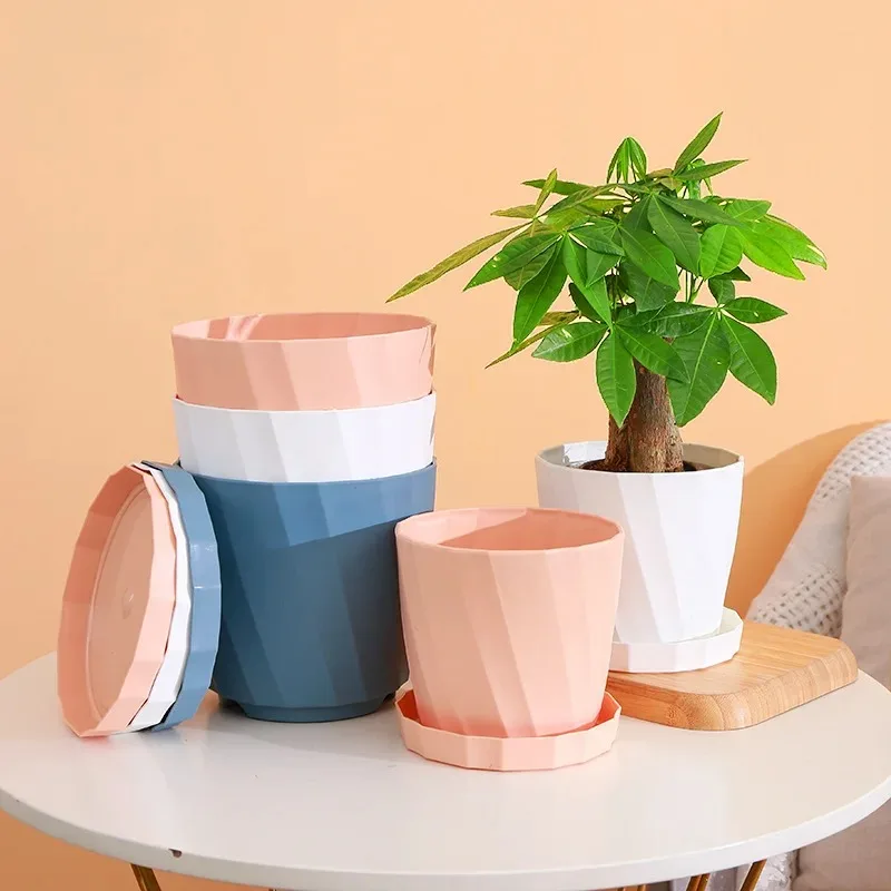 Simple Imitation Porcelain Plastic Flower Pot Round Thickened Large Flower Pot Resin Plastic Set