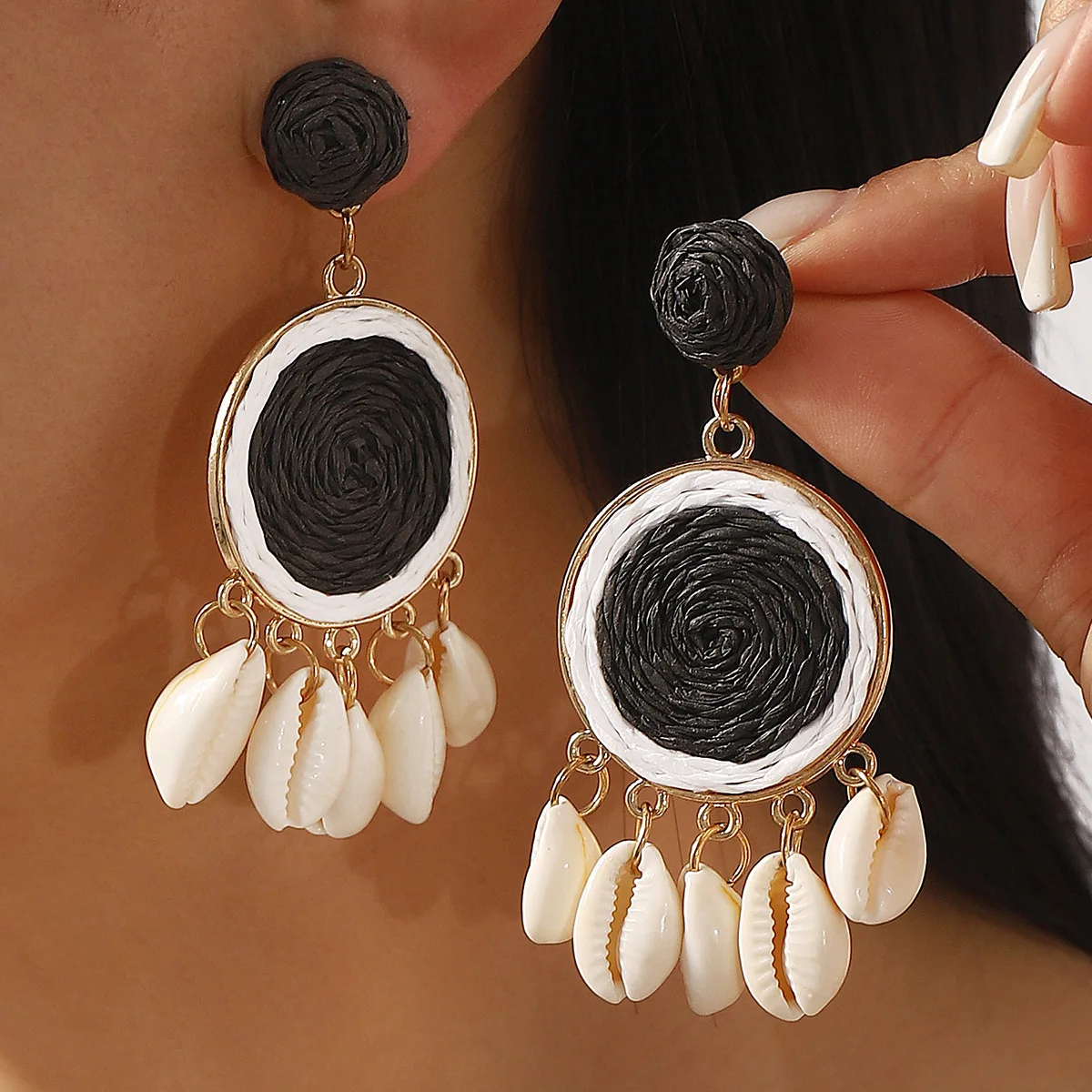 E13770 Summer Color Lafite Sweet Earrings Stud Earrings New Holiday Wind Travel Shell Earrings