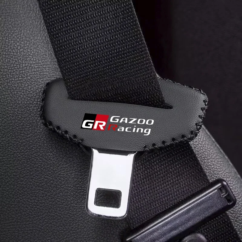 2pcs PU Leather Car Seat Belt Buckle Clip Cover Protector Anti-Scratch Case For Toyota GR Gazoo Racing RAV4 C-HR Yaris