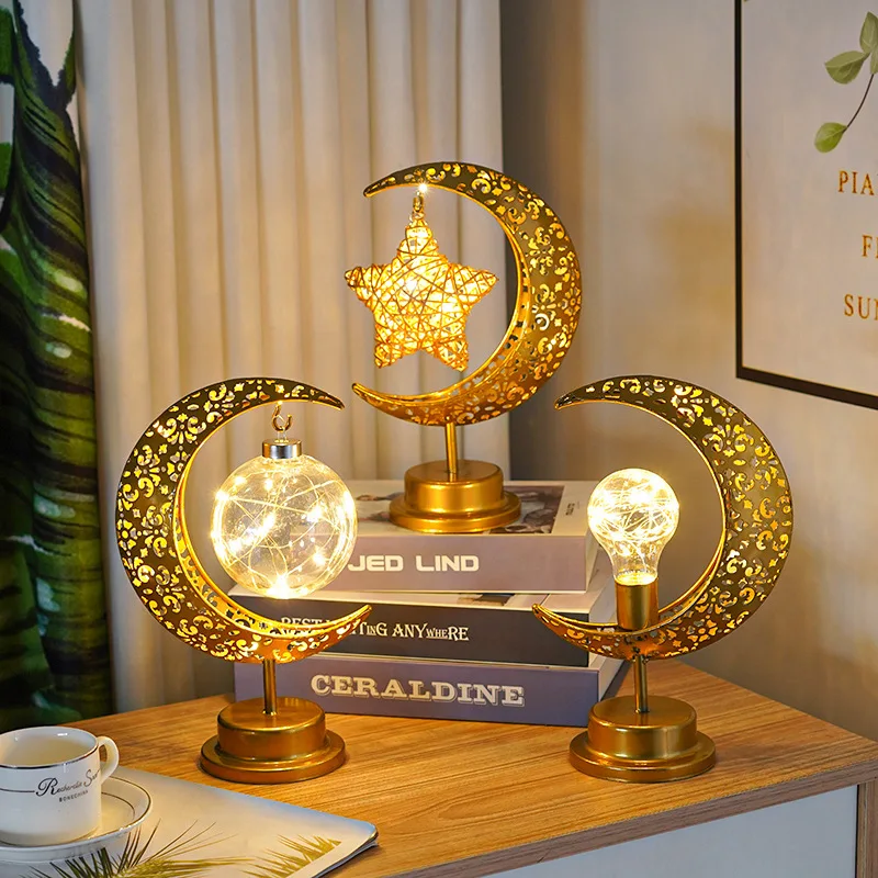 Ferro rattan bola lâmpada simples led lua estrela lâmpada de modelagem ambiente para decorar quarto sala estar