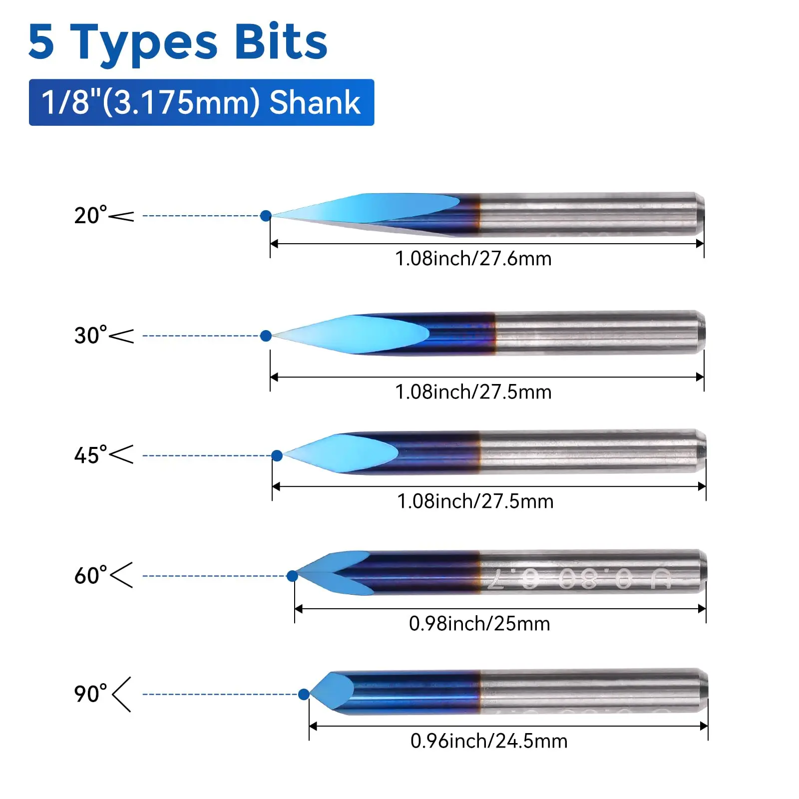 Triangular CNC Router Bits Set, 1/8\