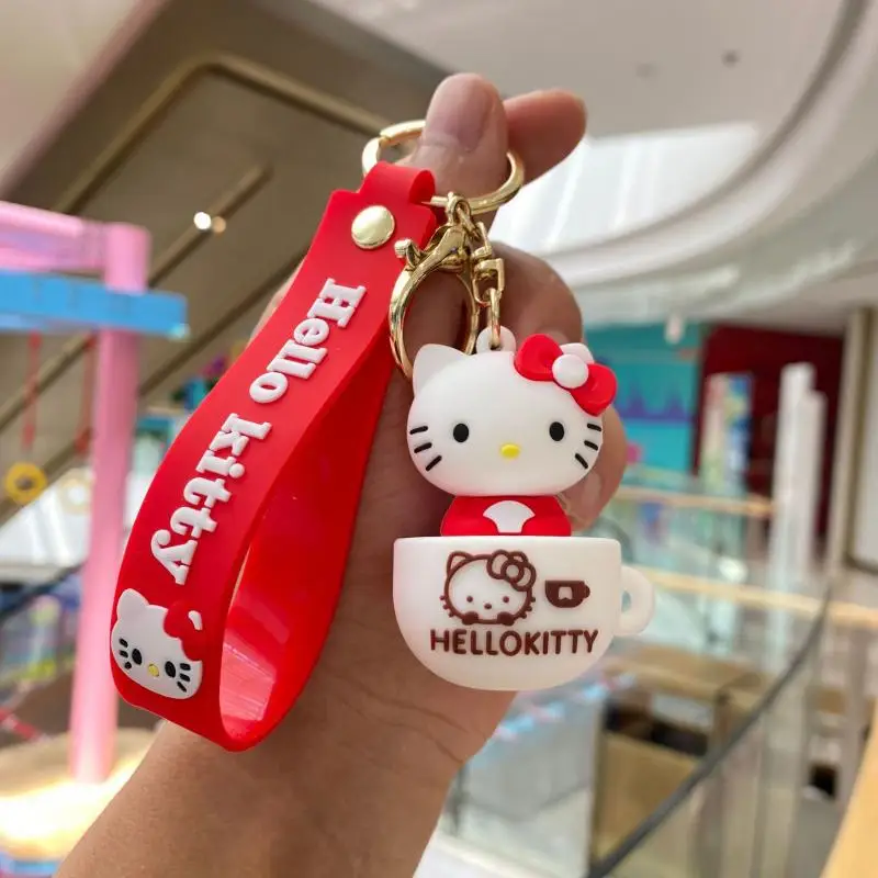 Hello Kitty Keychain Kawaii Sanrio Accessories Cartoon Doll Ornaments Pvc Soft Rubber Cup Kt Bag Pendant Car Keyring Girl Gift