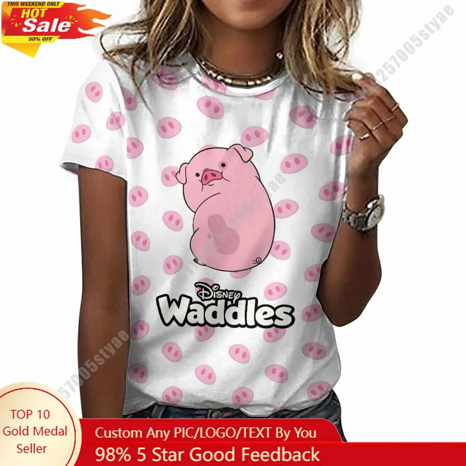 

Waddles T Shirt Disney Cartoon Custom Your Own Cotton Tee Personalized Photo Text Print Casual Street Style Short Sleeved Top