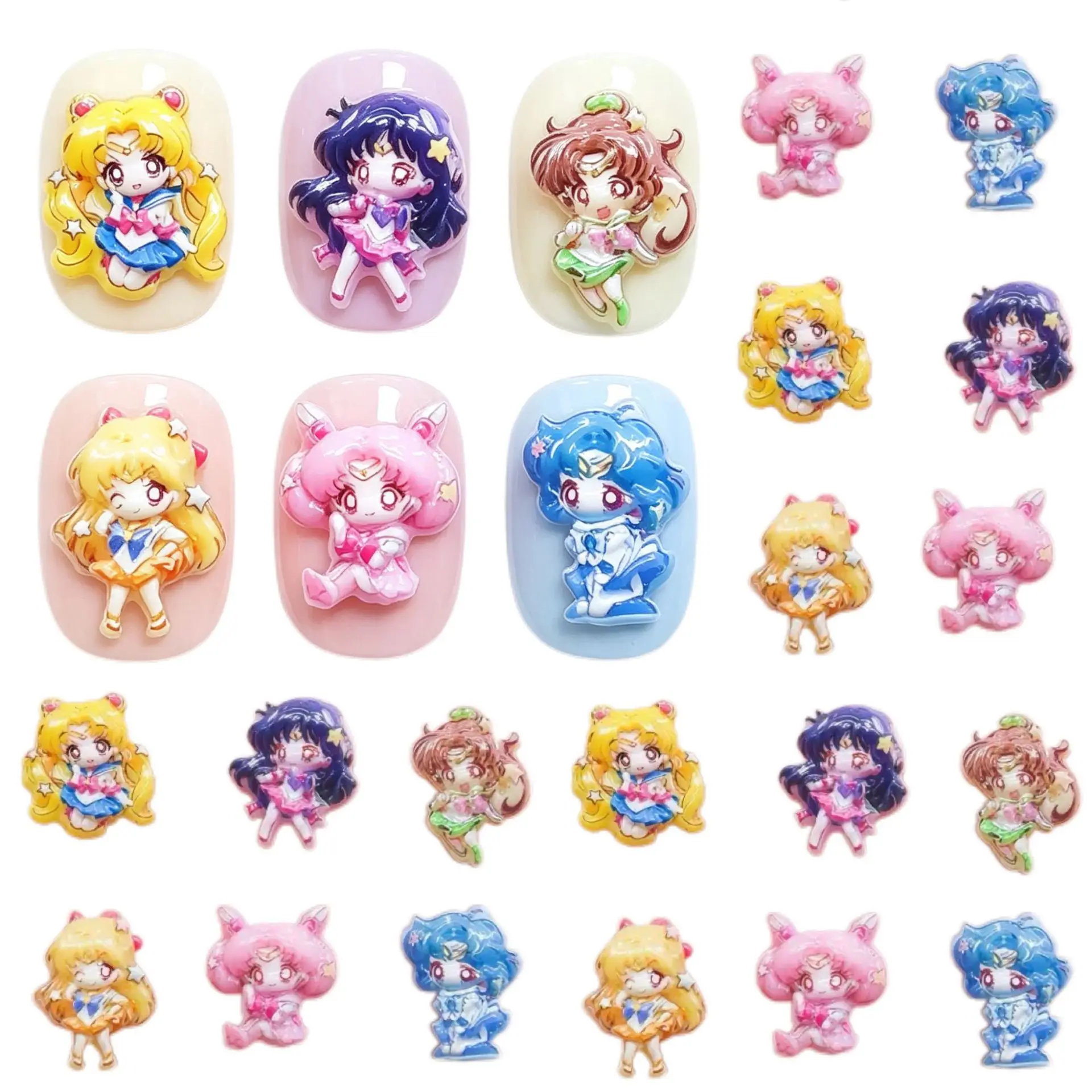 30/100pcs Cartoon for Sailor Moon Nail Accessories Cute Resin Wearing Armor Accessories Cream Gel DIY Accessories ﻿