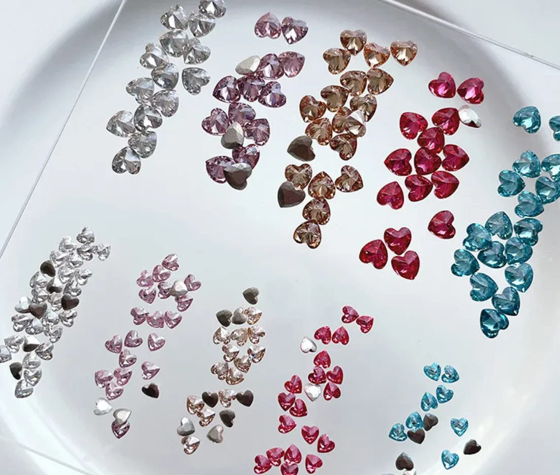 20 pçs brilho amor coração strass luxo pêssego zircônia cúbica para arte do prego diy decorações de cristal 5a acessórios da arte do prego