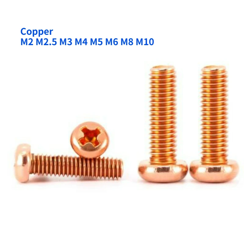 2-60 piezas M2 M2.5 M3 M4 M5 M6 M8 M10 T2 Tornillo de cabeza redonda de cobre púrpura, cobre rojo conductor G818