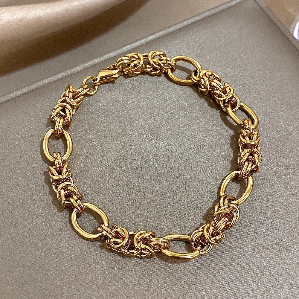 Punk Chunky Golden Thick Chain Bracelet, Stainless Steel Bracelet, Fashion Design Wrist Jewelry