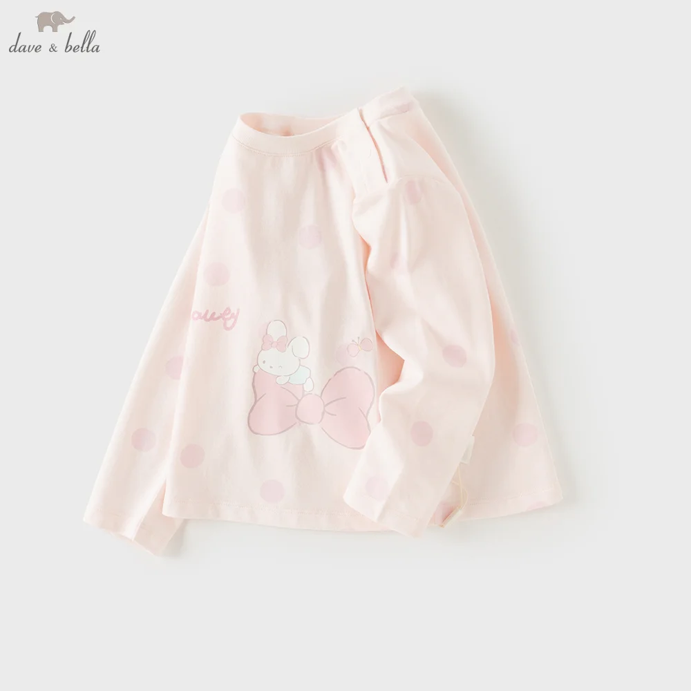 Dave Bella Autumn T-shirt Pullover Girls Tops Spring Sweet Print Pure Cotton Baby Children Bottom Fashion Long Sleeves DB3262701
