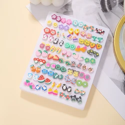50 Pairs/Sets Women's Plastic Earrings Colorful Animals Fruit Hypoallergenic Earrings Jewelry Child Earrings Fashion Girl Gift