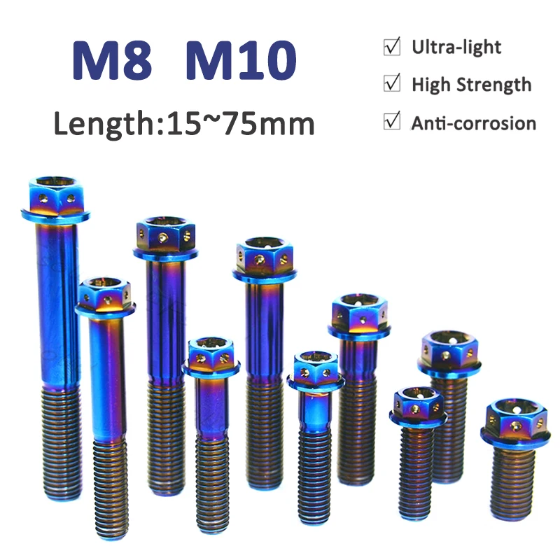 

1PCS Titanium Bolt M8 M10x15/20/25/30/35/40/45/50/55/60/65/70/75mm Allen Key Flange Head Motorcycle Brake Caliper Fixing Screw