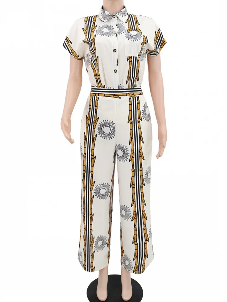2 Piece Women Sets Dashiki African Summer Matching Sets Print Two Pieces Sets Short Sleeve Top And Pants Suits Outfits Clothing