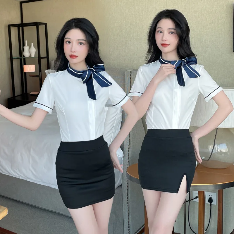 Woman Work Clothes Shirt Short Skirt Suit Hotel Waiter Beauty Salon Spa Massage Nail Cafe Foot Bath Technician Overalls Uniform