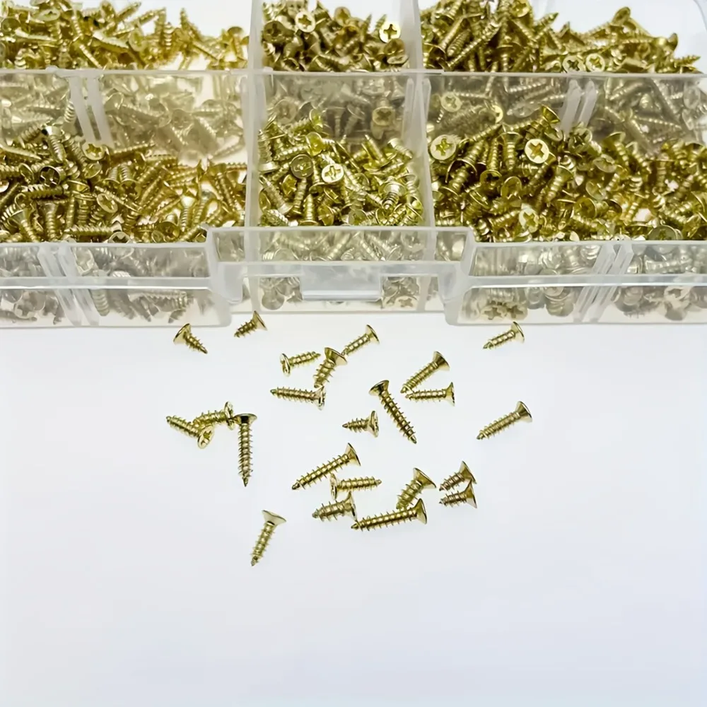 1200-Piece Gold M2/M2.5 Self-Tapping Screw Set, Suitable for Wooden Craft Boxes and Vintage Storage Boxes