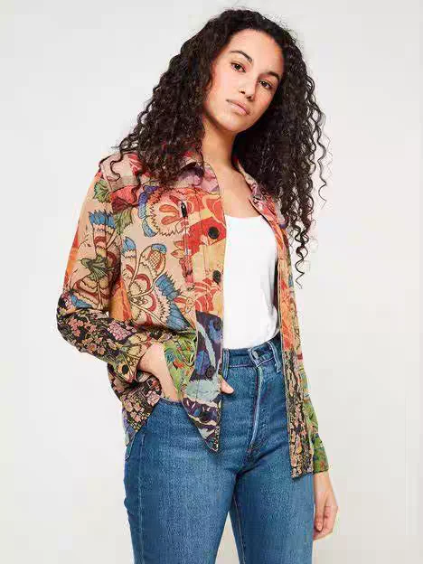 Foreign trade original single Spanish new spring printed parquet women's thin coat