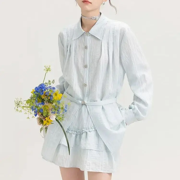 Skirt Suit Shirt + Short Skirt French Women'S 2024 Summer New Style Small Fresh Shirt And Skirt Two-Piece Set