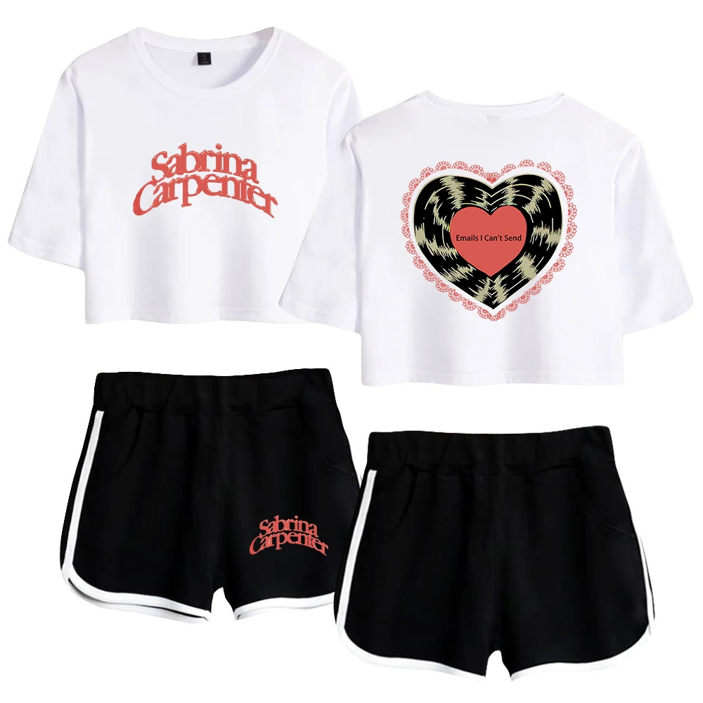 Sabrina Carpenter Emails I Can\'t Send Merch Two Piece Set Short Sleeve Crop Top+Shorts Women\'s Sets