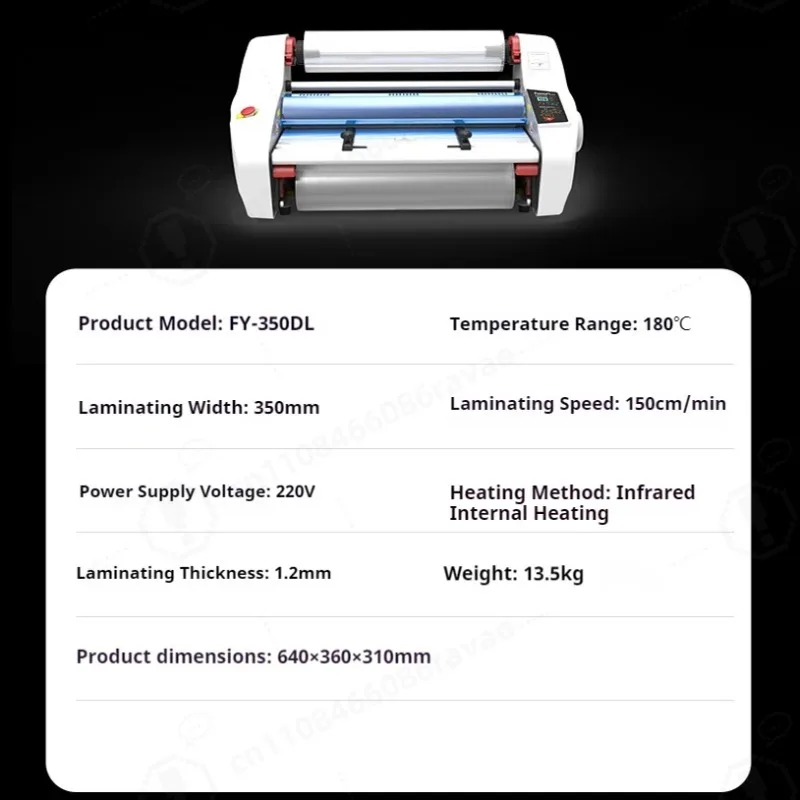 Desktop A3 A4 Paper Laminating Machine FY-350DL Double-Sided English Version Cold Hot Roll Laminator Four Rollers for Film Photo