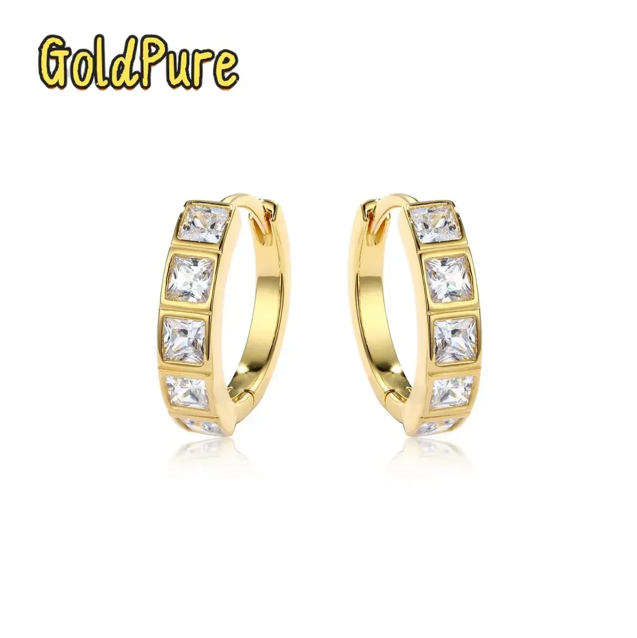 

Goldpure Luxury 100% Real 18k Gold Women's Diamond Ear Buckle Princess Square Moissanite Ear Ring
