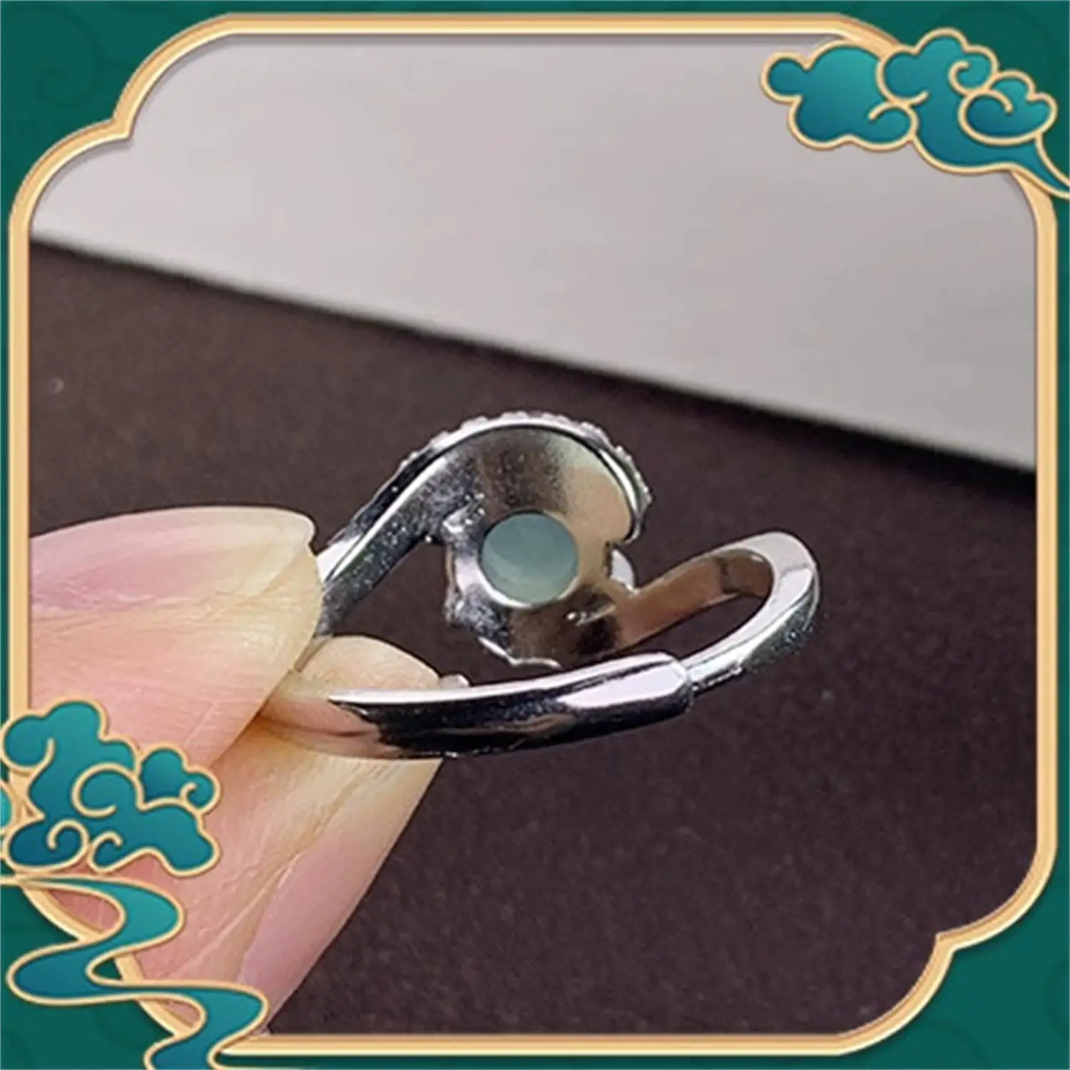 Ice Blue Water Guatemalan Jadeite Ring Natural Grade A Cabochon K Gold Plated Rhinestone Women Elegant Wedding Party Jewelry