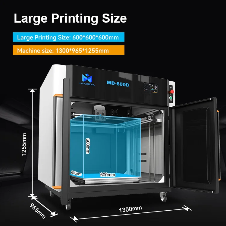 for MD-600D High speed special offer klipper large format 600mm1000mm klipper dual nozzle professional fdm 3d printer price