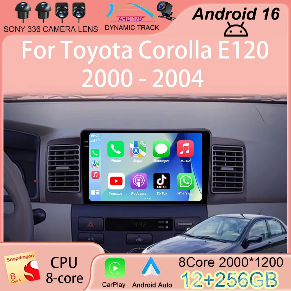 

Автомагнитола Android 16 с Carplay для Toyota Corolla E120 2000-2004, навигация, видео, DVD, 2din, 4G+Wi-Fi