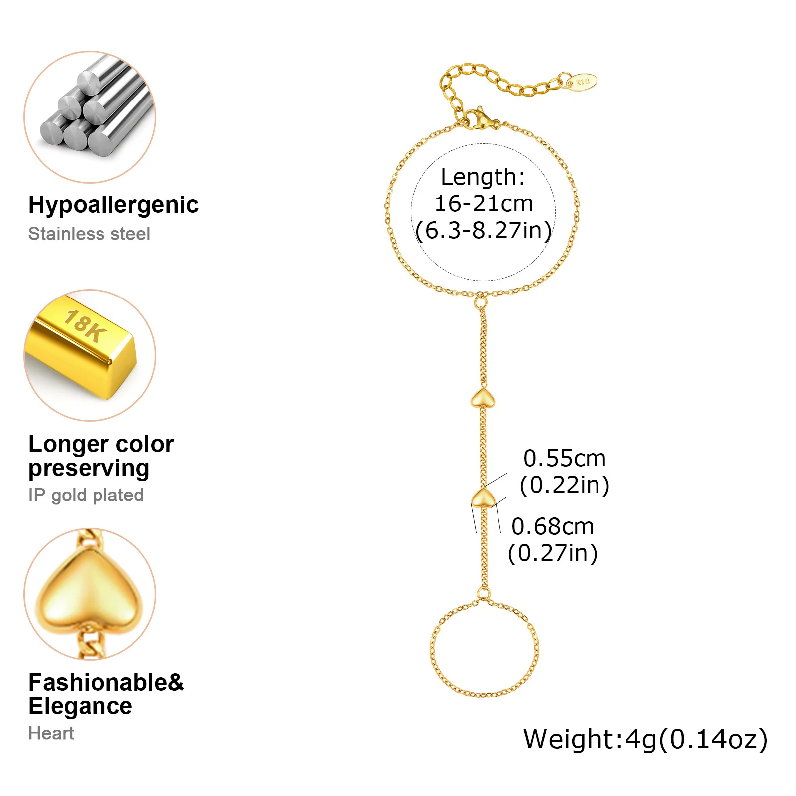 Vnox Stainless Steel Beads Link Chain Finger Bracelets For Women New Fashion Finger Hand Chain Jewelry Gifts