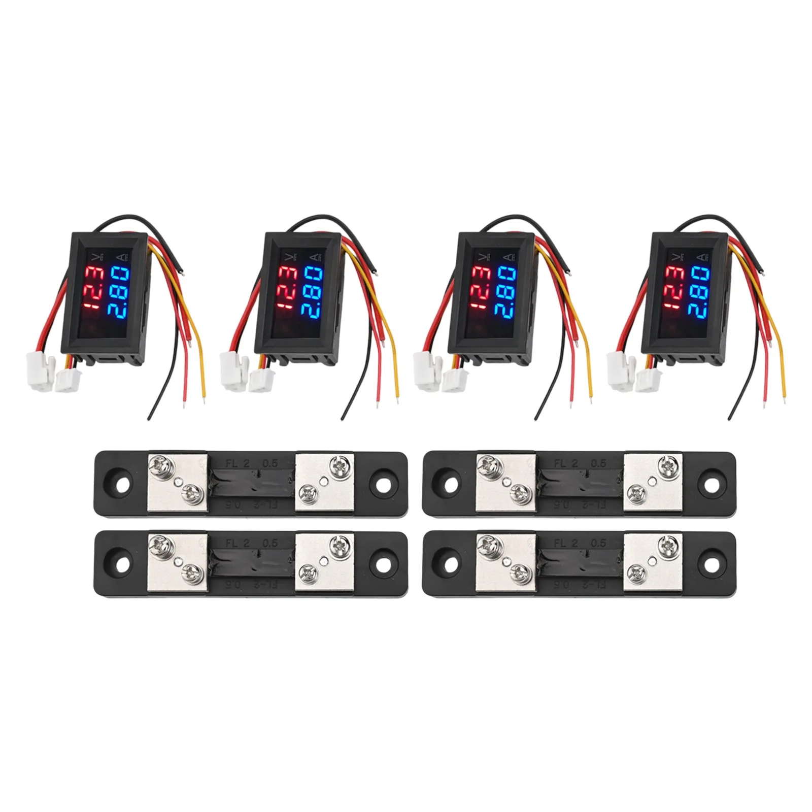 4 Pack LED Digital Voltmeter Ammeter DC 0-100V 50A Dual Display Voltage Current Meter With Shunt For Car Solar System For Batter
