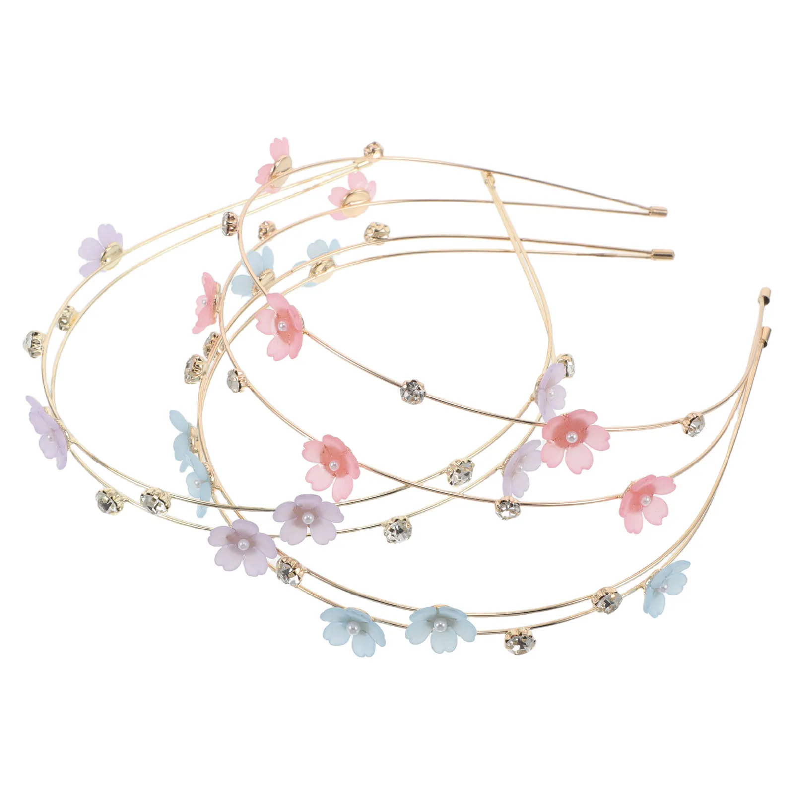 

3pcs Rhinestone Headbands Double Row Floral Hair Accessories Women Fashion Bridal Party Elegant Lightweight Durable Metal Resin