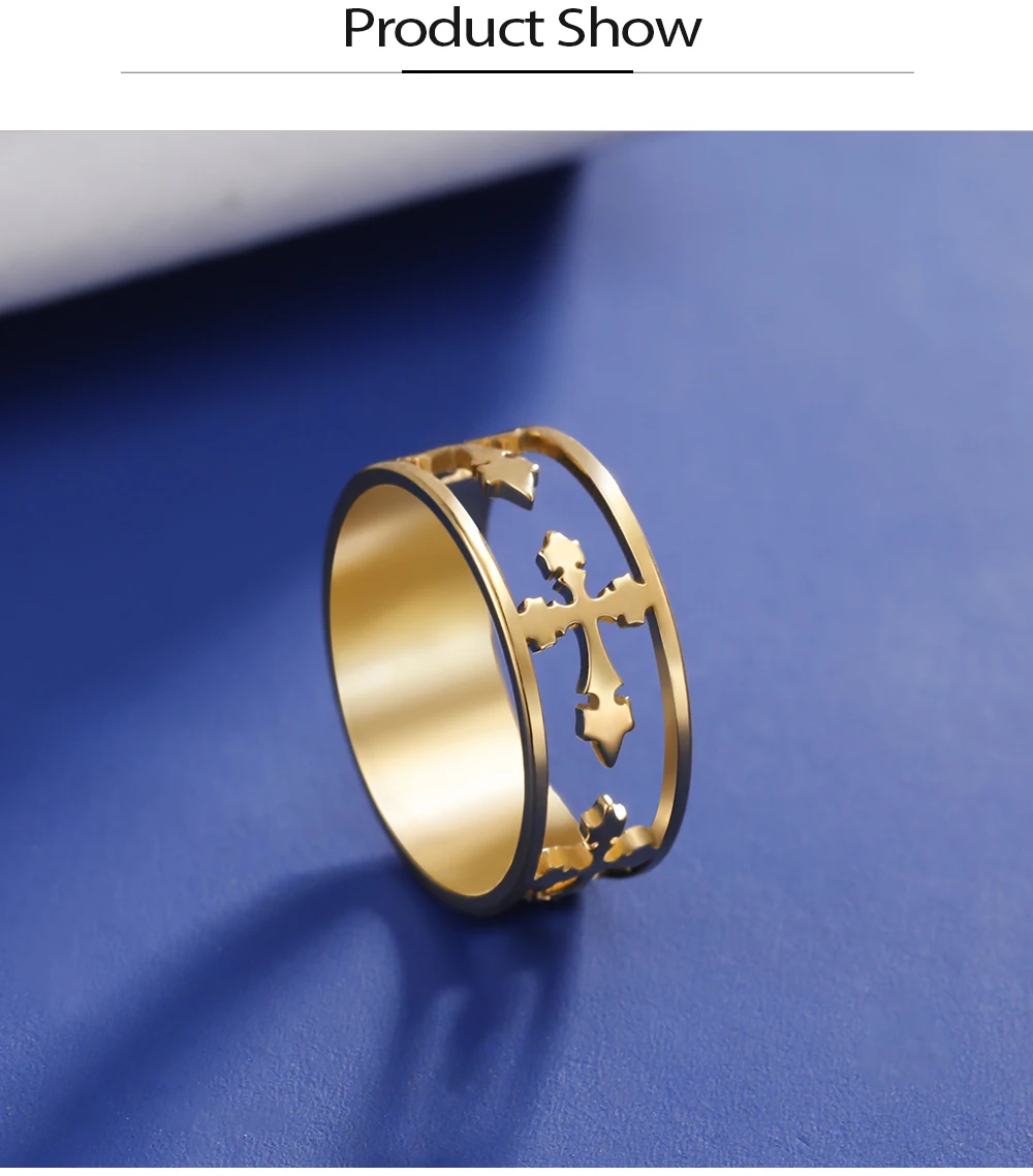 COOLTIME Modischer Kreuzring für Frauen, Edelstahl, Hip Hop, religiöse christliche Verlobung, Paarringe, Schmuck, Geschenk – Detail 9