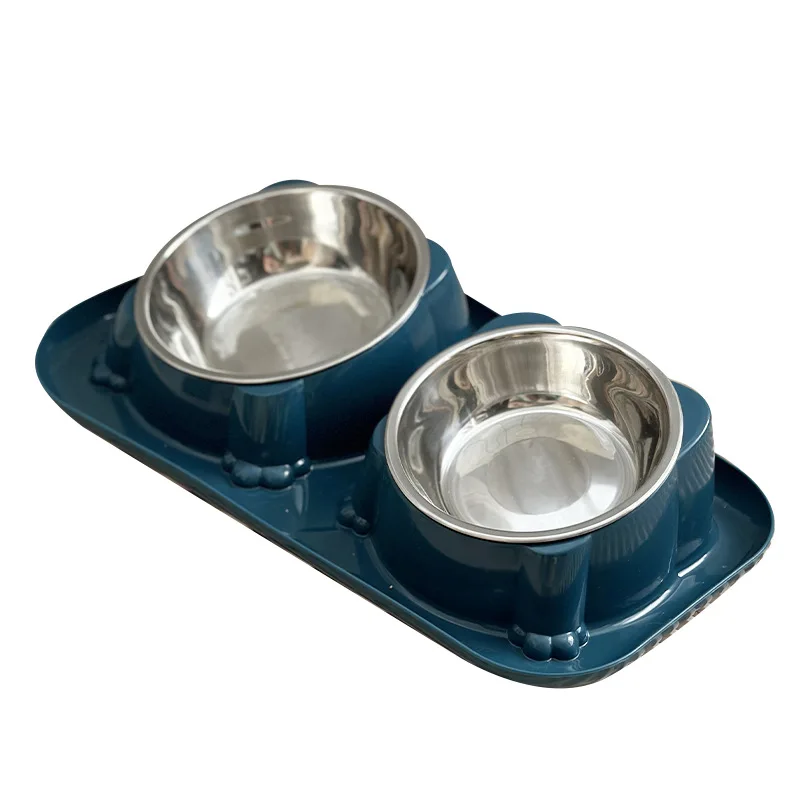 Cat Bowl Double Bowl Dog Food Bowl Stainless Steel Anti-knock Rice Bowl Drinking Water Feeding Bowl Oblique Food Pet Supplies