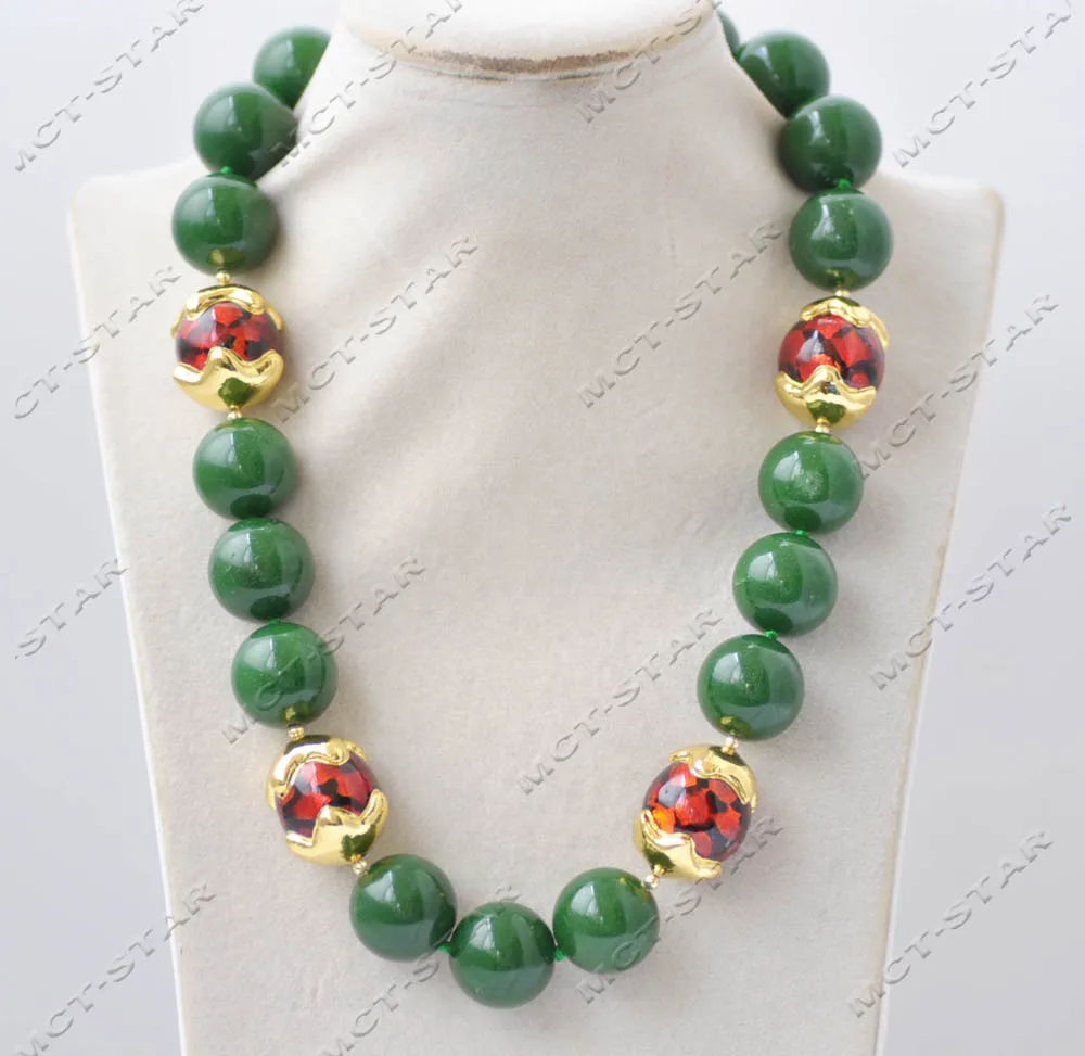 20inch 25mm Green Round Jade Flame Murano Glass Necklace Custom Jewelry (Z13345)