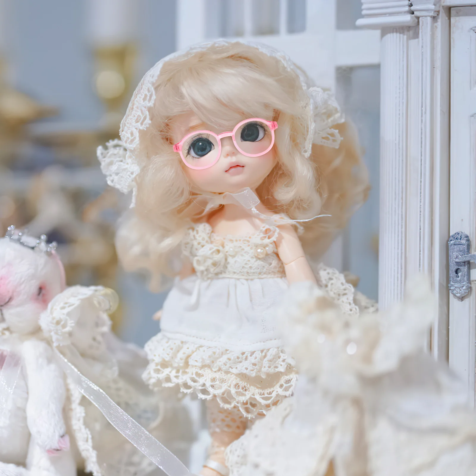 

6Pcs Mini Round Frame Clear Lens Glasses Plastic Eyewear for Mini Dress Up Stuffed Costume Accessories Miniature Glasses