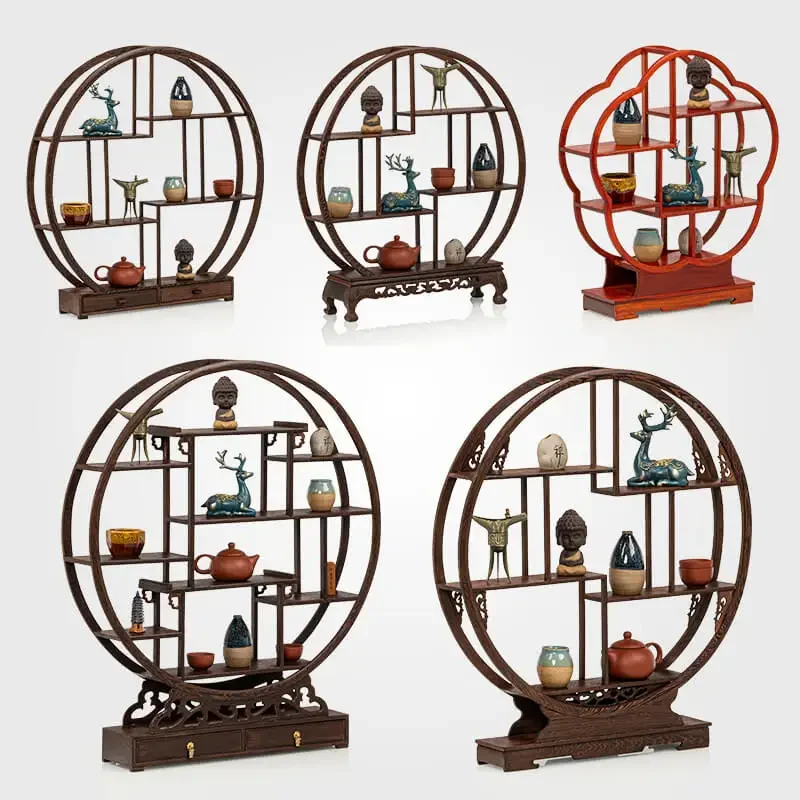Solid Wood Tabletop  Antiques Display Stand  Small Bogu Shelf Chinese Tea Set Purple Clay Pot GK Display Shelf Ornaments