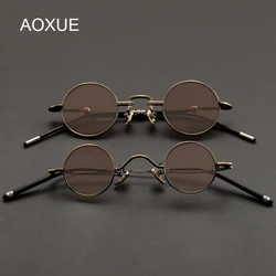Small Round Crystal Glass Sunglasses Man Vintage Punk Natural Mineral Sun Glasses Woman Brown Stone Lens Copper Anti Scratch