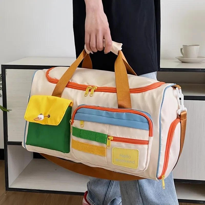กระเป๋า Duffel ยิมผ้า Oxford ความจุขนาดใหญ่พร้อมช่องใส่รองเท้าและสายสะพายไหล่ปรับได้, กระเป๋าเดินทางหลายช่อง