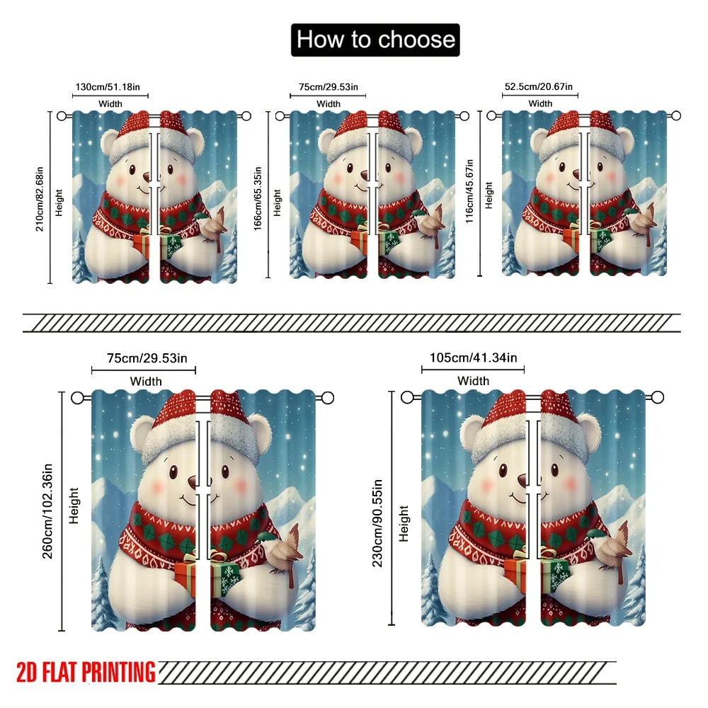 2 قطعة ، 2D الطائرة الطباعة الستائر الشعبية لطيف الدب القطبي هدية عيد الميلاد (3) نسيج البوليستر متعدد الاستخدامات (بدون قضيب) الزينة #3