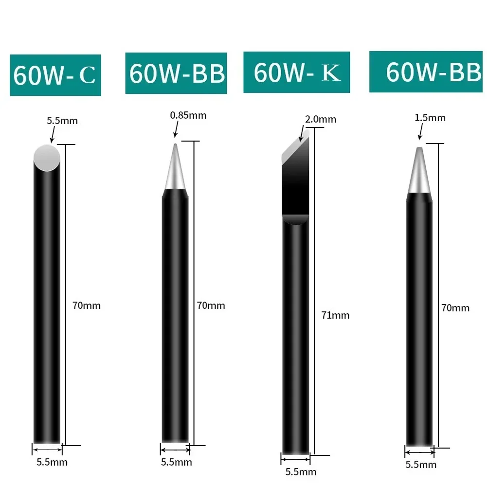 1szt 0.8mm 1.5mm C K Grot lutownicy 60W Miedziane głowice lutownicze Narzędzie do naprawy spawania 150-480 ° Części do narzędzi spawalniczych C