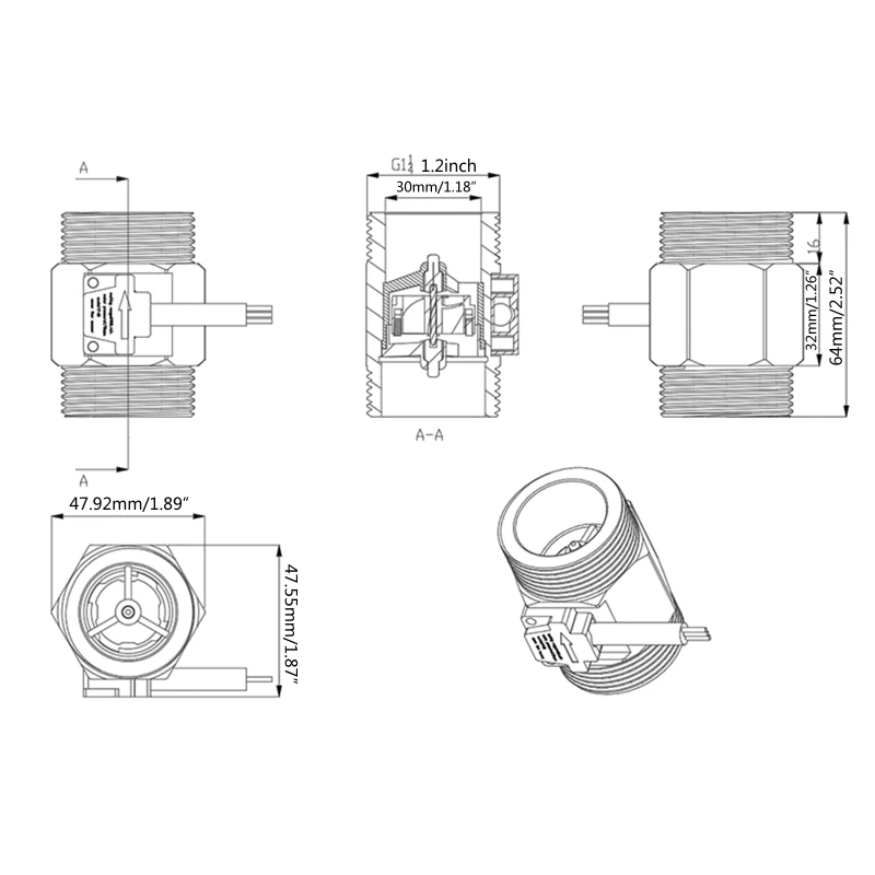 1.25-inch Water- Flow Sensor Flowmeter Hall Flow Sensor Water Control Stainless Steel 5-24VDC Used for Water Heater Farm