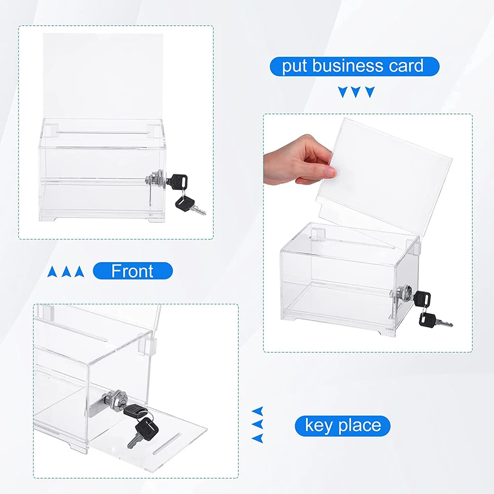 صندوق اقتراحات أكريليك مع قفل ، حامل علامة ، حاوية تذكرة ، صندوق اقتراع واضح للتصويت الخيرية #5