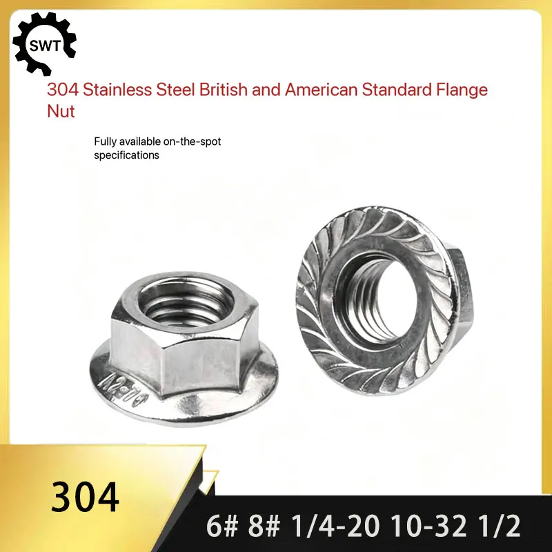 304 stainless steel imperial flange anti slip nut fine tooth nut 6 # 8 # 1/4-20 10-32 1/2