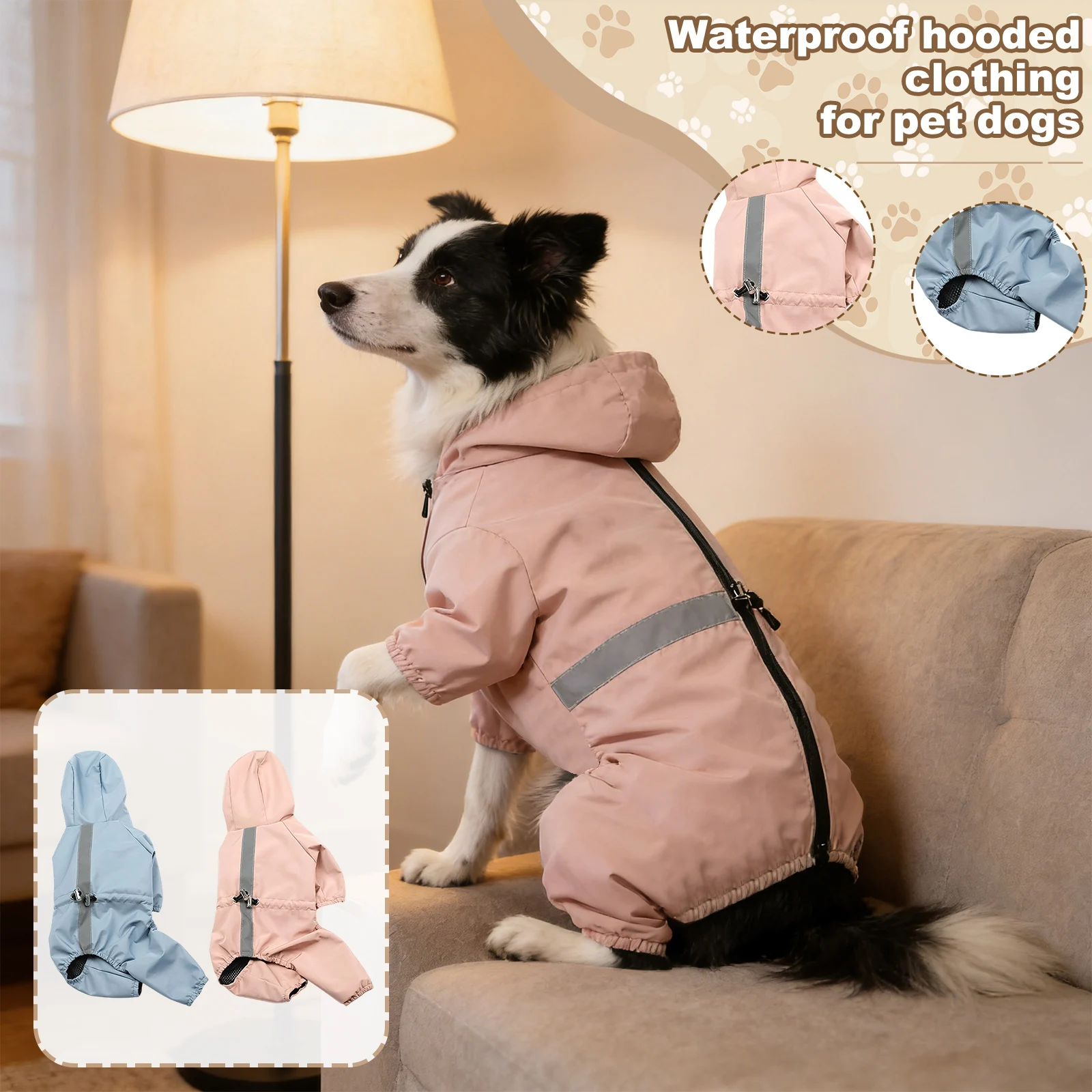 

Водонепроницаемая куртка для собак, дождевик для всего тела для домашних животных – четырехногий дождевик с капюшоном для собак и светоотражающей полосой (разные размеры)