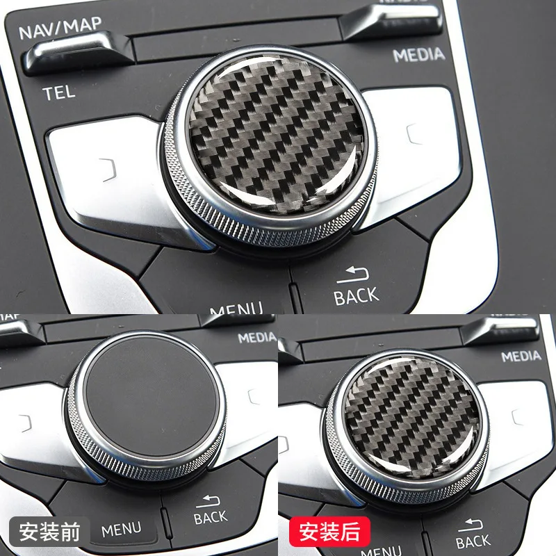 Pegatinas decorativas para Interior de Audi A3, patrón de fibra de carbono, control Central, perilla multimedia, etiqueta Sline