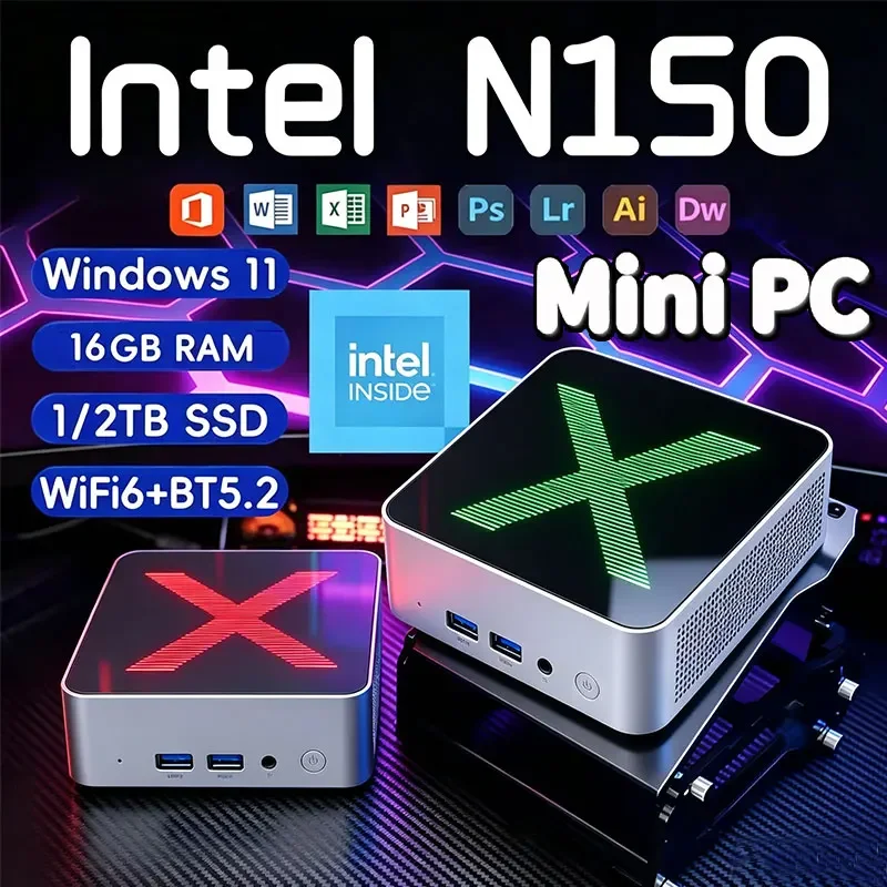 New Portable Mini PC Windows 11 Intel N150 Desktop Computer 16GB RAM 1TB 2TB SSD WIFI6 BT5.2 Ultra Small Pocket PC Gamer Office