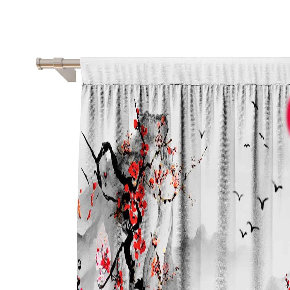 2PC Home Decoration Curtains, Snow Seeking Plum Blossom With Pole Bag Curtains, Kitchen, Coffee Shop, Living Room, Balcony