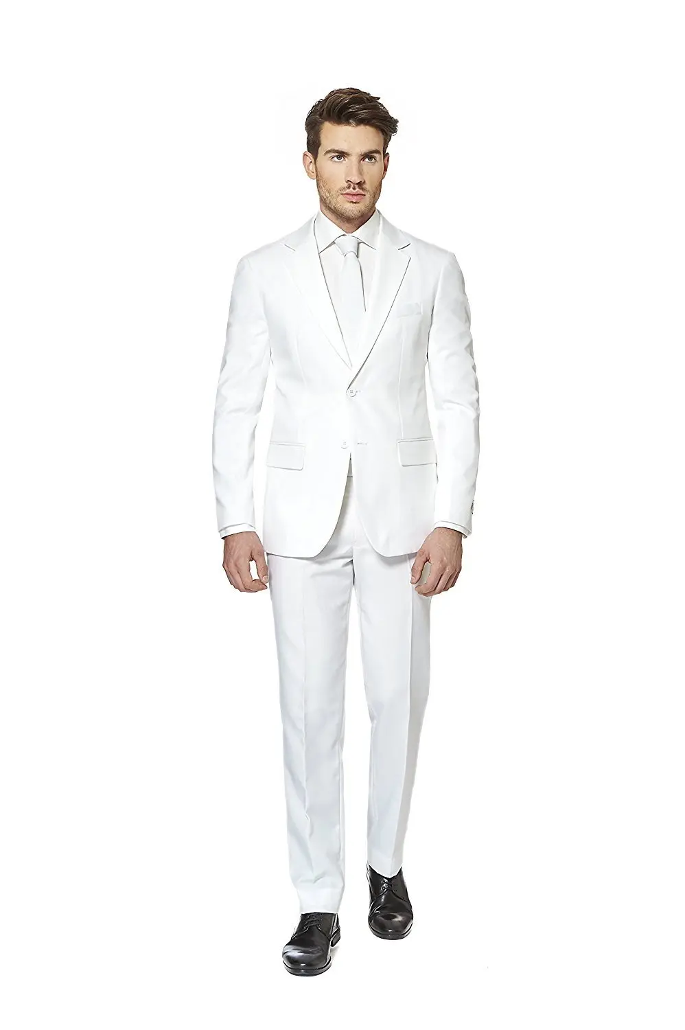 White Slim Fit Men's 2-Piece Suit Notch Lapel Two Buttons Business Wedding Prom Groom Tuxedos Jacket & Pants Set