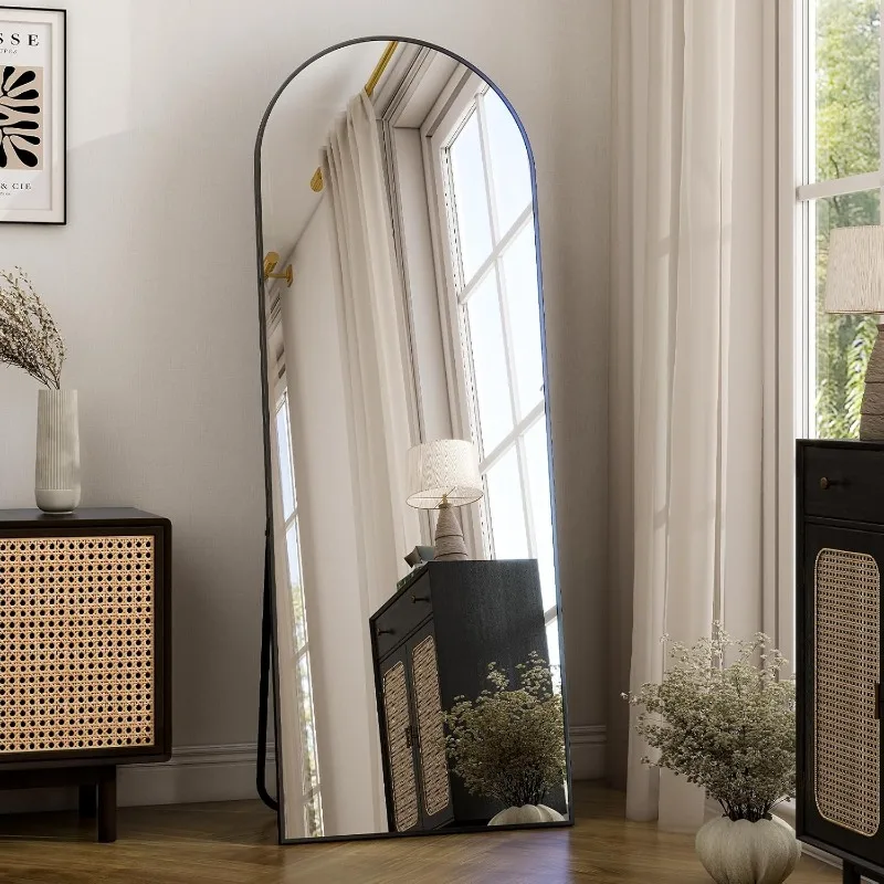 

58"x18" Arched Full Length Mirror Free Standing Leaning Mirror Hanging Mounted Mirror Aluminum Frame Modern Simple Home